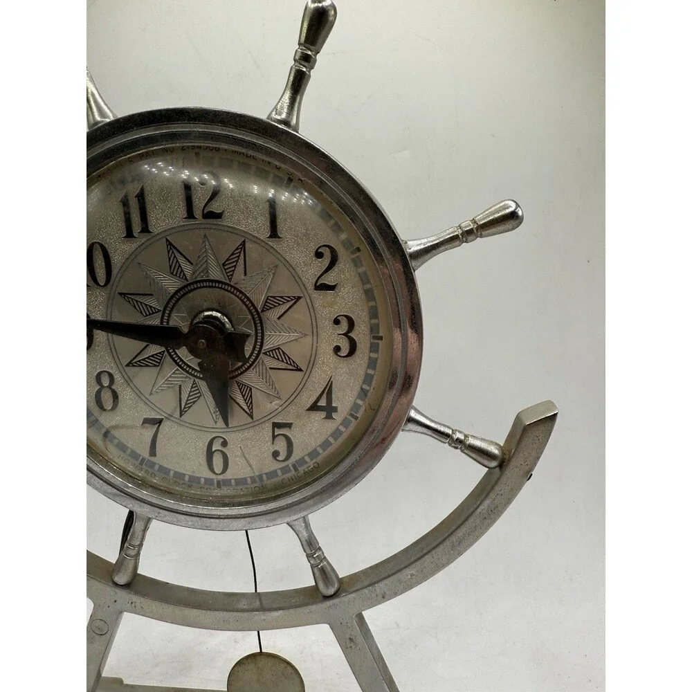 Vintage Howard Clock Corp Nautical Maritime Ships Wheel Electric Mantle Clock